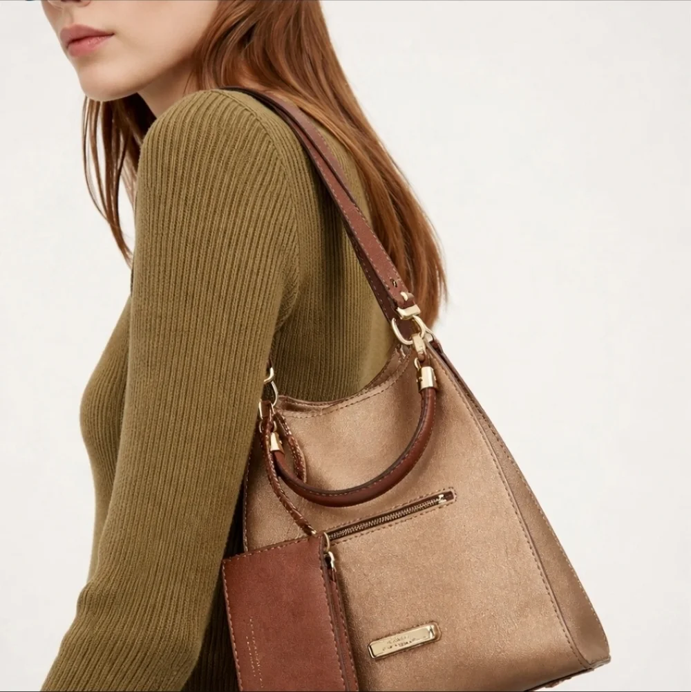 Andrew Marc Tote Bag with 2 Straps and Purse On Front Detachable